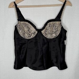 Fredericks Black Satin Lace‎ Bustier Camisole L Y2K Lingeriecore Coquette Goth
